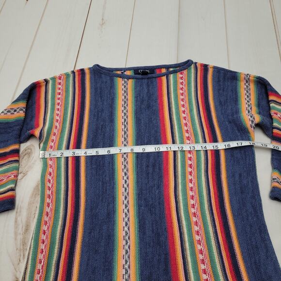 Chaps multicolor striped rainbow sweater Aztec southwestern cotton blend petite - Picture 3 of 8